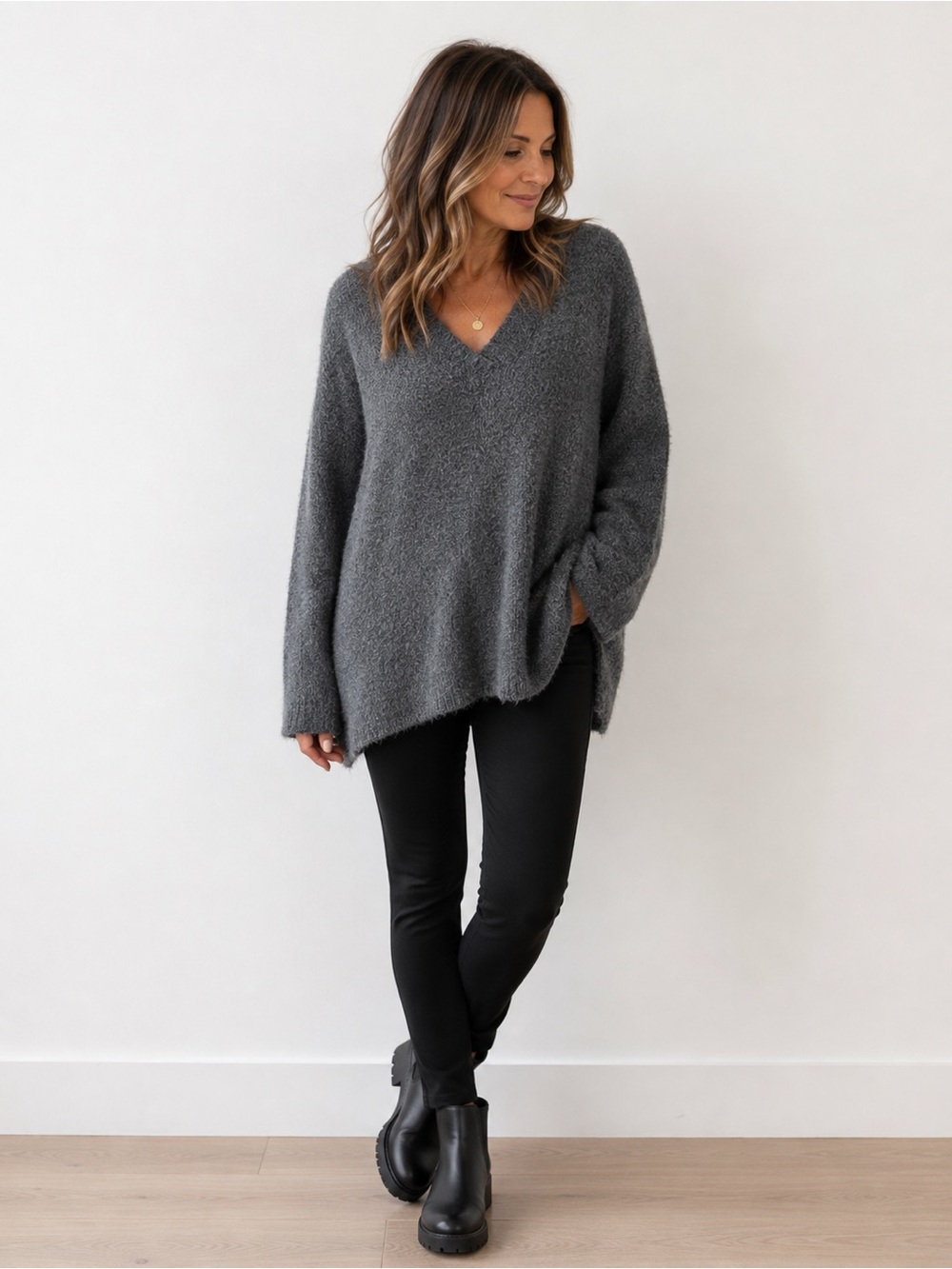 By Anthropologie Gray Wool Baby Alpaca V-Neck Sweater XL